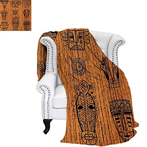 CHASOEA African Summer Quilt Comforter Ritual and Ceremonial Native Tribal Cultural Masks Spiritual Religious Art Print Digital Printing Blanket 50"x30" Brown Black