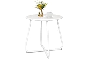 Babion White Outdoor Side Tables, Small Outdoor Table, Round Patio Side Table Steel, Small Accent End Table for Patio Yard Garden, Indoor & Outdoor