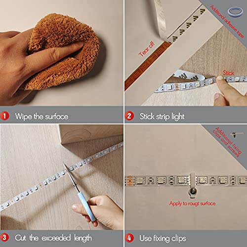 FARFU Led Strip Lights, 32.8ft 5050 RGB Led Lights Strip Kit (Ultra Bright, 54 Pieces LED Light Source per Meter) with 44 Keys IR Remote, Led Lights for Bedroom, Home Decoration