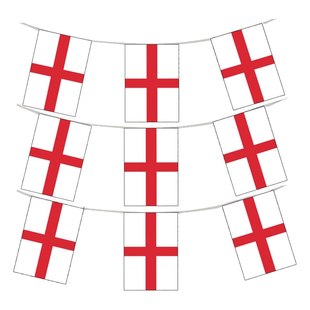 10m/33ft St George Cross Flag England Bunting – Party Banner with 24 Large Flags | Durable Patriotic Decoration for World Cup, Sporting Events, Parties & Celebrations