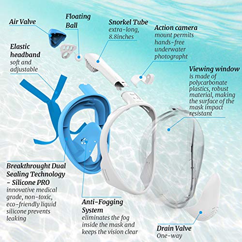 weird tails 2019 Upgraded Full Face Snorkel Mask, Foldable Snorkeling Mask for Adults and Kids with Camera Mount 180° Large Panoramic View Easy Breath Dry Top Set Anti-Fog Anti-Leak