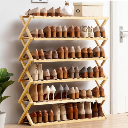 RESTSUKO Zapatero, Organizador De Zapatos De Bambú, Zapateros Independiente De 6 Niveles, Zapatero Recibidor, 20-24 Pares De Zapatos, Dormitorio, Puerta, SalóN, 70 Cm De Largo
