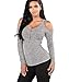 Akery Women Stripe Zipper Off The Shoulder Shirts Sexy Tops Blouses