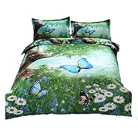 Suncloris,3d Butterfly in Spring,4pc Bedding Sheet Sets,1Duvet Cover,1Flat Sheet,2 Pillowcase(no Comforter inside) 