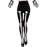LanttAotte Halloween Skeleton Costume Footed Tights Gloves Set | Horrible Stocking Socks