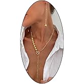 Mexegy Asymmetric Lariat OT Necklaces Earring Jewelry Set for Women,Exquisite Round Bead Dangling Earrings,Personalized Fashion Jewelry Accessories for Gift