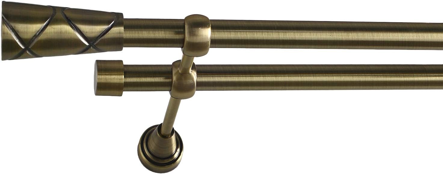 Metal Double Curtain Pole Rod Set 16 16mm In Antique Brass Colour