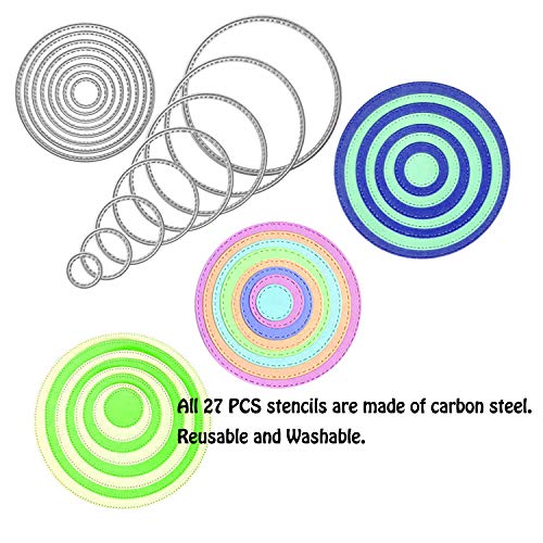 4 Sets / 27 PCS Metal Cutting Dies Stencil for Card Making Scrapbooking DIY Album Paper, TuNan Carbon Steel Template Molds, Embossing Tool for Envelope Gift Box - Flowers, Leaves, Circle, Oval