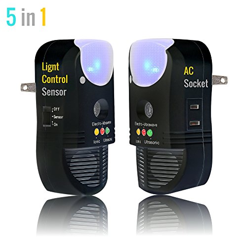 5000 sqft 5in1 Pest Repellent, triple protection pest repeller ultrasonic (electromagnetic pest repeller ionic pest repeller ultrasonic pest repeller), AC socket, Nightlight & Air Purifier