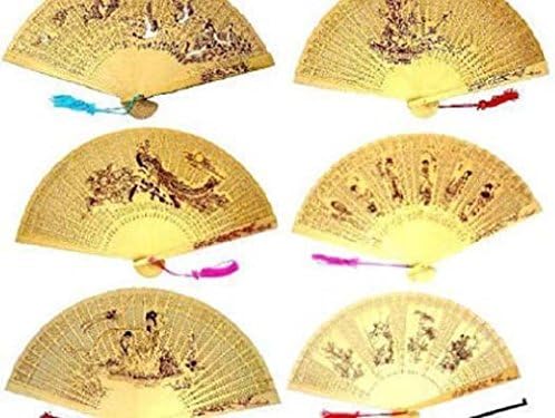 2 Deluxe 9 In Wood Hand Fans Wooden Folding Fan Held Purse Pocket New Wall Decor