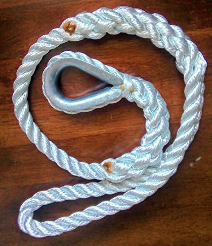 3 Strand Mooring Pendant 100% Nylon Rope 5/8 X 3 Ft with Thimble. Made in USA (Custom Order)