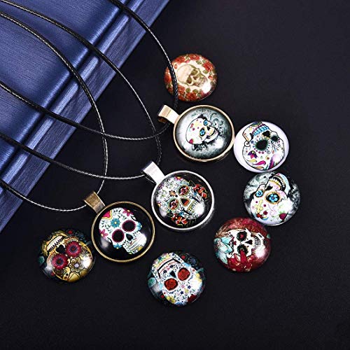 LANBEIDE 50PCS Mixed Color Mosaic Skull Printed Glass Half Round/Flat Back Dome Cabochons for Jewelry Making (25mm-50 Pieces)