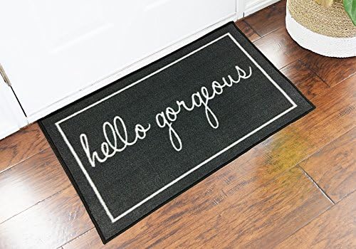 FloorMatShop Hello Gorgeous Grey Novelty Carpet Nylon Indoor Welcome Entrance Mat Approx. 2' x 3' Surged Edge Made in The USA