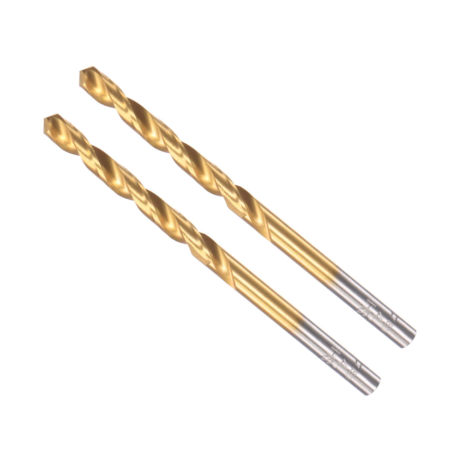 CoCud Twist Drill Bits, 4.4mm Drilling Diameter, Titanium Coated High Speed Steel 6542 Straight Round Shank - (Applications: for Stainless Steel Alloy Metal), 2-Pieces