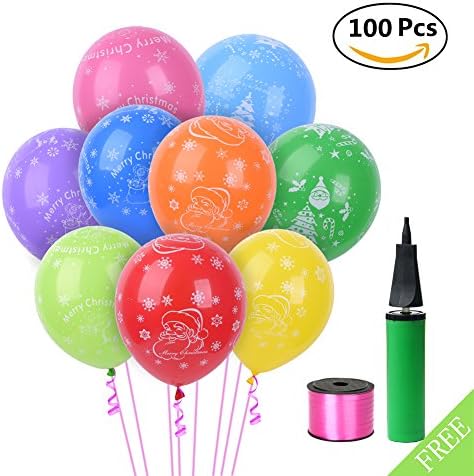 Christmas Balloons 100pcs 12 Printed Latex Balloons Pure Pearl Helium Christmas Decorations colorful Balloons By SUQI (latex balloons)
