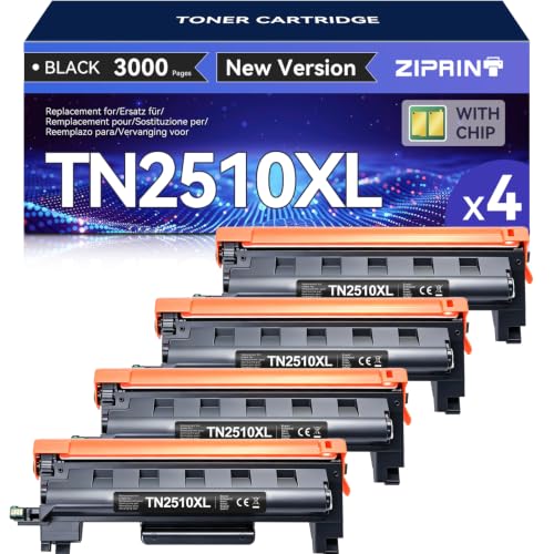 ZIPRINT TN2510XL TN-2510XL Pack of 4 - Compatible for Brother MFC-L2800DW MFC-L2827DW HL-L2400DWE MFC-L2860DWE MFC-L2835DW DCP-L2665DW DCP-L2620DW HL-L2445DW DCP-L2660DW (Black)