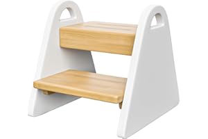 JPMKPD Toddler Step Stool, Wooden Step Stools for Kids, Kids Potty Training Stool with Handles, Rounded Corners Child Stepping Stool for Bathroom Sink, Kitchen, Bedroom(New-White)