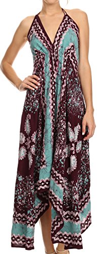 Sakkas 161457 - Aleayma Strapless Long Adjustable Bead Embroidered Dyed Halter Top Dress - Burgundy / Mint - OS