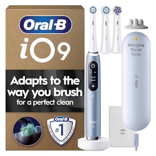 Oral-B iO 9 Electric Toothbrush | Sapphire Blue | 3 Brush Heads | Fast Magnetic Charger | Charging Travel Case | Charger Pouch | Brush Head Holder