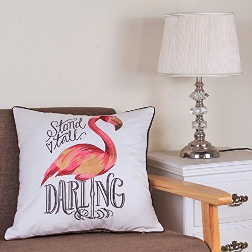 Sanmetex Embroidery Flamingo Throw Pillow Covers Decorative Home Throw Pillow Case With Invisible Zipper Cushion Covers 18" X 18" (45cm X 45cm) ( Color Multi)