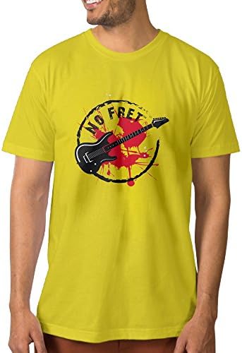 Vdha Fashion Cool Men's Slim T Shirts Mens Shirt No+Fret Guitar Printed Brouse Yellow M