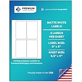 Premium Label Supply White Sticker Labels – 3" x 5" – Laser/Inkjet Compatible – (4 per Sheet), 25 Sheets – 100 Total Adhesive Labels