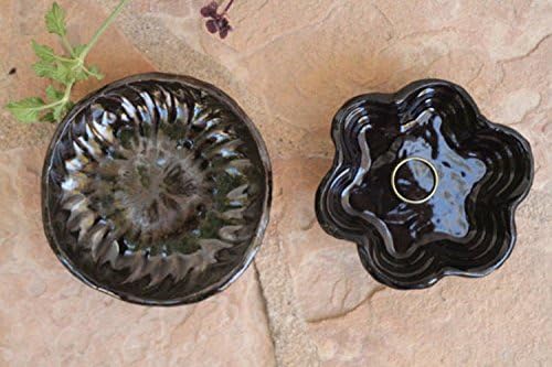 Glossy black Ring Dish set handmade pottery jewelry storage
