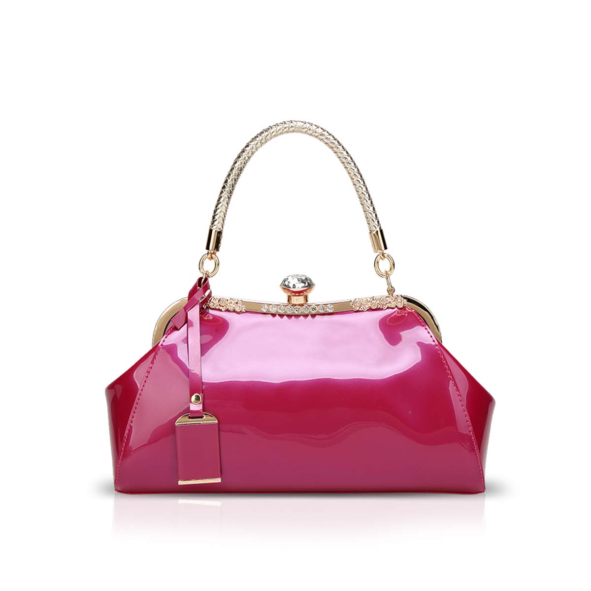 NICOLE & DORIS Handbags for Woman Patent leather Glossy Shell Clutches Evening Bags fashionable for Party Rose