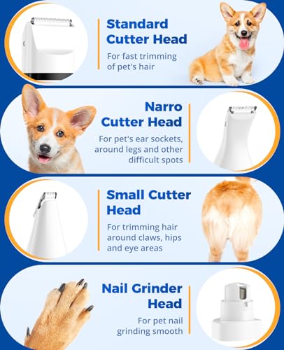 oneisall 4 in 1 Quiet Dog Cat Hair Clipper Rechargeable Clipper with 4 Multifunctional Full Body Trimmer Heads