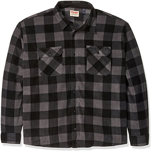 Wrangler Authentics Men's Long Sleeve Plaid Fleece Shirt, Gray Buffalo, 3X-Large