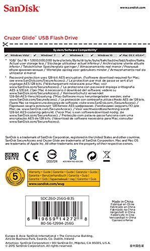 SanDisk Cruzer Glide CZ60 256GB USB 2.0 Flash Drive - SDCZ60-256G-B35