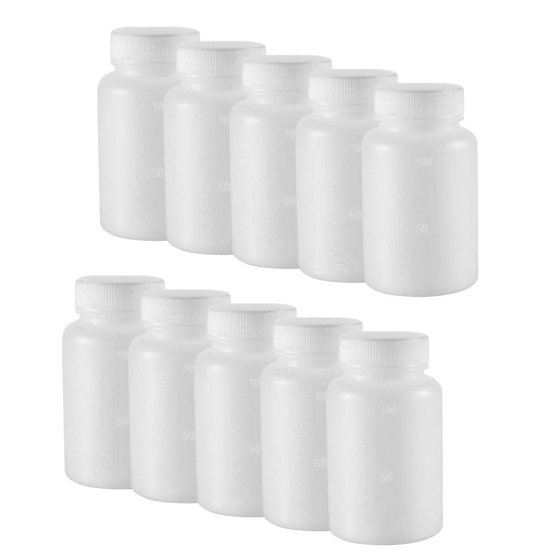 sourcing map Plastic Lab Chemical Reagent Bottle 100ml/3.4oz Wide Mouth Sample Sealing Liquid Storage Container 10pcs