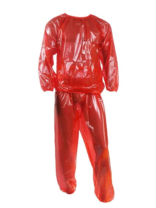 Haian PVC Jogging Suit SaunaSuit (XLarge, Transparent Red) Amazon.co