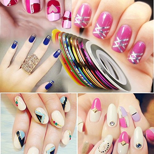 DIY Glitter Nail Rhinestones Decorations Dotting Tool Water Transfer Sticker Decal Nail Line Tape Striping Nails Sanding Buffing File Beauty Accessories Nail Art Set Kit (Style 2)
