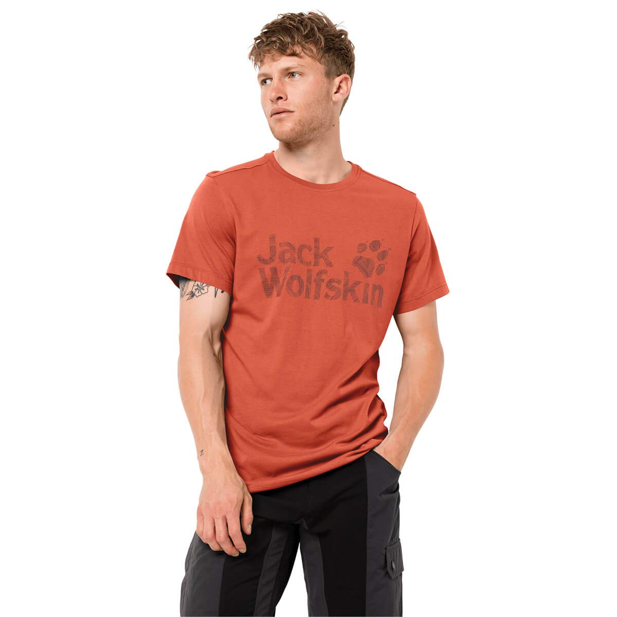 Jack Wolfskin Brand Logo T-Shirt Men' S T-Shirt - Saffron Orange, XXX-Large