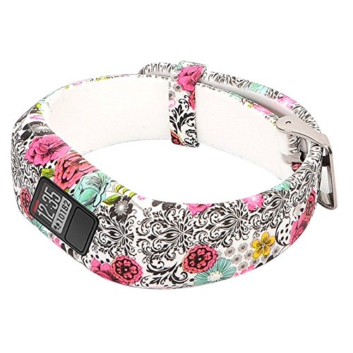 HWHMH Replacement Secure Band with Chrome Watch Clasp and Fastener Buckle for Garmin Vivofit 3 - 3PCS: Flowers - Thumbnail 3