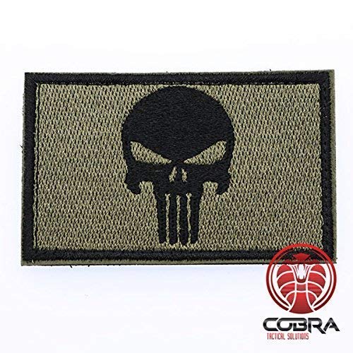 Punisher Patch Tactical Army Morale Emblem Totenkopf Schwarz grün mit Klettverschluss Airsoft