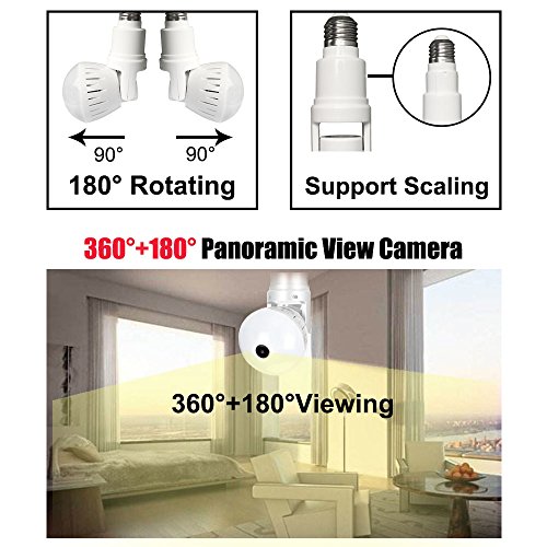 2019 Bulb WiFi IP Camera Wireless Fisheye Spy Hidden Cameras 360Â° Panoramic for Home Security System Baby Nanny Pet Indoor Night Vision Motion Detection Alarm Smart Home Gifts [Free 16GB SD Card ]