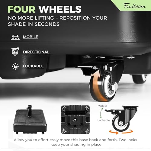 FRUITEAM Umbrella Base with Wheels, 100 LBS Heavy Duty Patio Umbrella Stand, Fillable Weighted Umbrella Base Holder for Patio, Deck, Poolside, Rust-Resistant and Windproof Design - Black