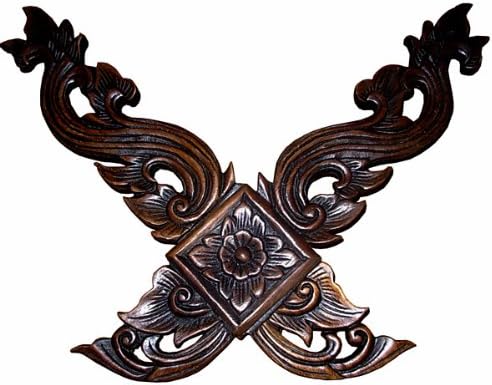 Wood Carving Wall Decor Thai Ka-lear Lanna Art Roof Piece Wall Sculpture Best Price Free Shipping From Thailand
