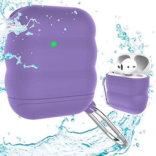 FONY Apple Airpods Case Cover Accessories Kits for AirPods 2 & 1 Charging Case - Waterproof Shock Resistant Protective Silicone Cover Skin with Carabiner (Purple)