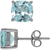 Silvershake 7MM Cushion Shape Birthstone Gemstone White Gold Plated or 18K Yellow Gold Plated 925 Sterling Silver Stud Earrings