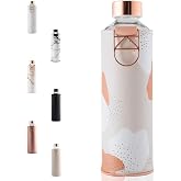EQUA Large Water Bottle with Faux Leather Cover, 750 ml, Made of Borosilicate Glass, BPA Free and Leak-Proof.