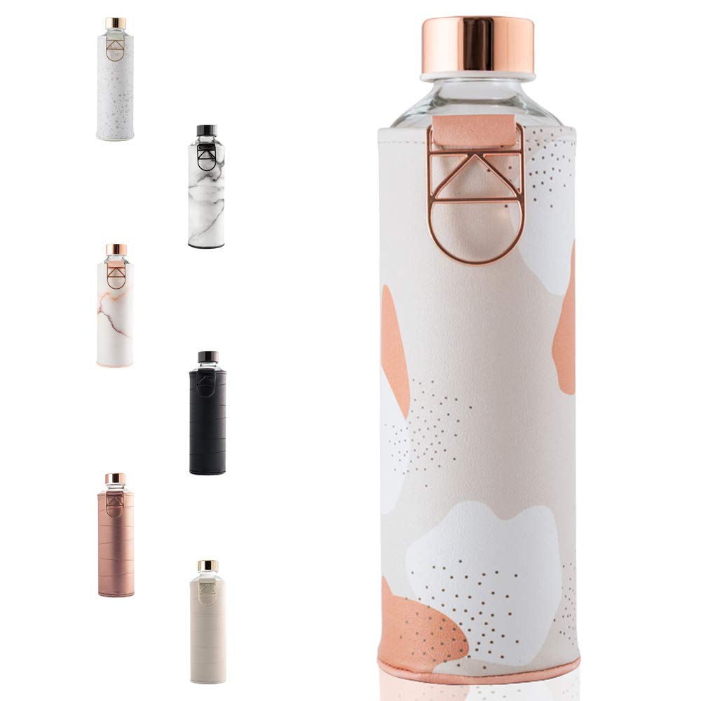 EQUA Large Water Bottle with Faux Leather Cover 750 ml, Borosilicate Glass, BPA Free and Leak-proof., unisex_adult, Drinking bottle., MM faux HE, Essence, 750 ml