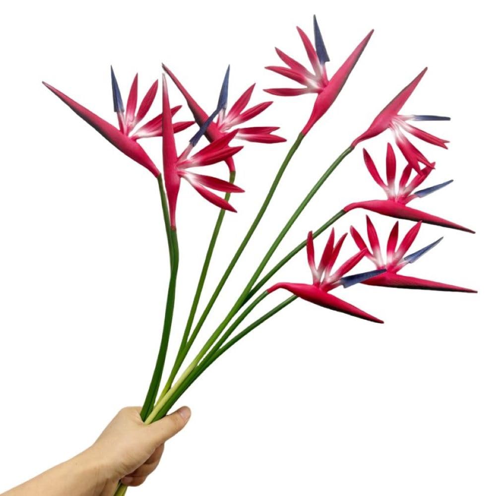 Corkwaw 8 Pack 21-1/2 Inch Artificial Flowers Bird of Paradise,Green Plant for Home Garden Decoration Office Verandah Wedding Decorations (Red) — image 1