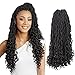 Eerya 6Packs Goddess Faux Locs Crochet Hair Braids Wavy with Curly Ends Synthetic Hair Extensions Fauxlocs Fiber Braiding Hair Afro Kinky Soft Dread Dreadlocks (18Inch Natural Black #1B)thumb 2