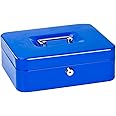 Jssmst Cash Box with Money Tray and Lock - Cash Box with Key Lock Safe Money Box with Cash Tray, Money Saving Box Lock Box for Money, 9.84'' x 7.87'' x 2.6'', Blue