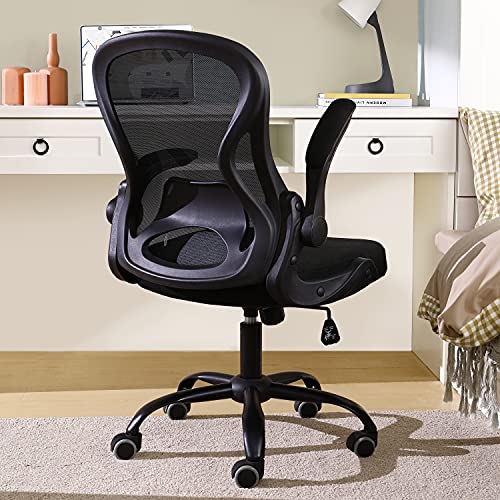 BERLMAN Ergonomic Mid Back Mesh Office Chair Desk Chair with Flip-up Arms and Adjustable Height (Black)