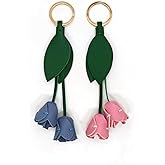 Yzikema 2Pcs Leather Leaf Flower Keychain, Bohemian Accessory Cute Keychain, Portable Key Ring Charm For Women Wallet Pendant