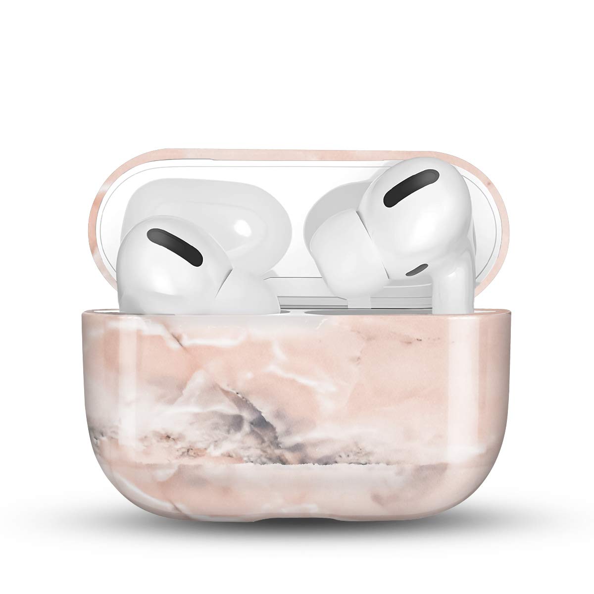 Newseego Compatible with AirPods Pro Case (2020), Fashion Marble Design PC Hard Skin Case with Keychain Shockproof Full Protective Cover [Support Wireless Charging] for AirPods Pro – Pink